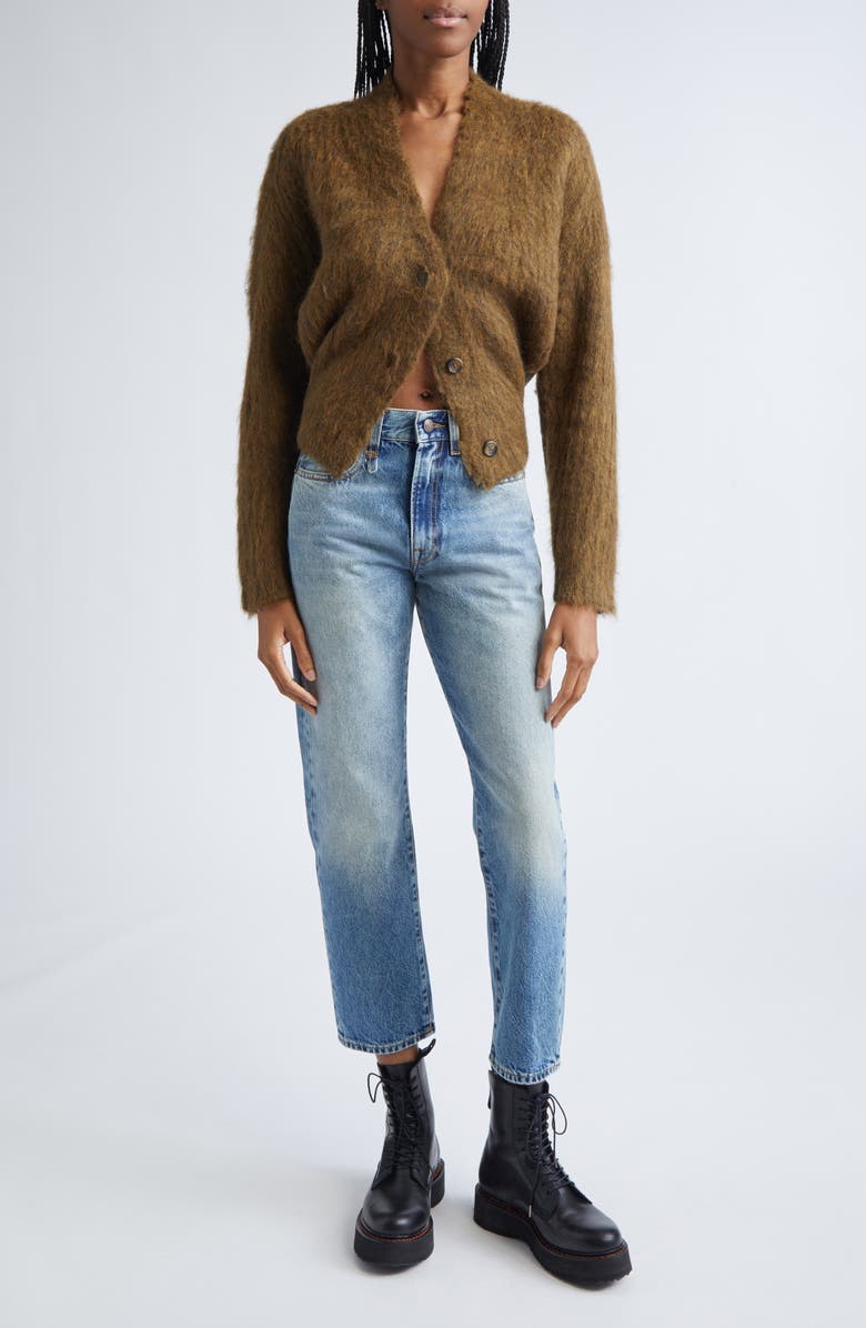 R13 Split Hem Rib Alpaca & Wool Blend Cardigan, Alternate, color, Heather Olive Green