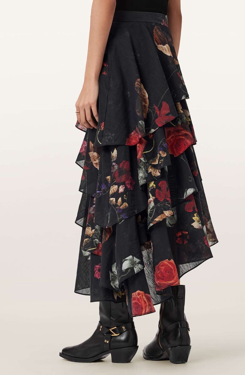 AllSaints Caya Ruffle Asymmetric Skirt, Alternate, color, Haze Black