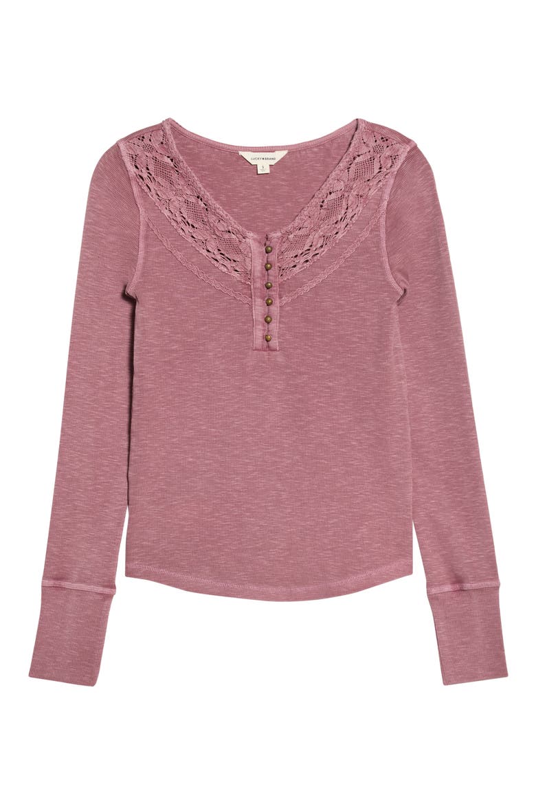 Lace Yoke Henley Top, Alternate, color, NOSTALGIA ROSE