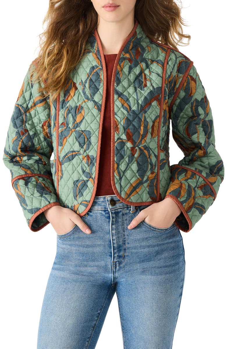 Steve Madden Adalynn Quilted Open Front Cotton Jacket, Main, color, Dark Sage