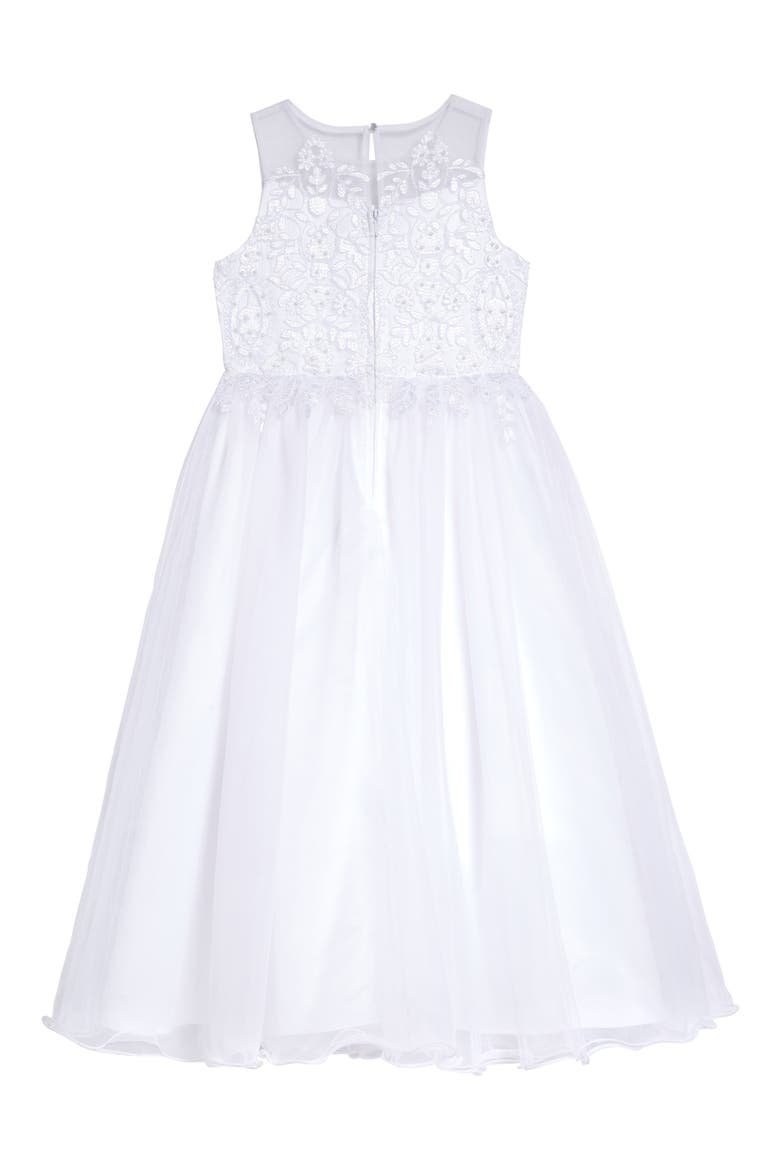 Embroidered Bodice Tulle Communion Dress, Alternate, color, WHITE