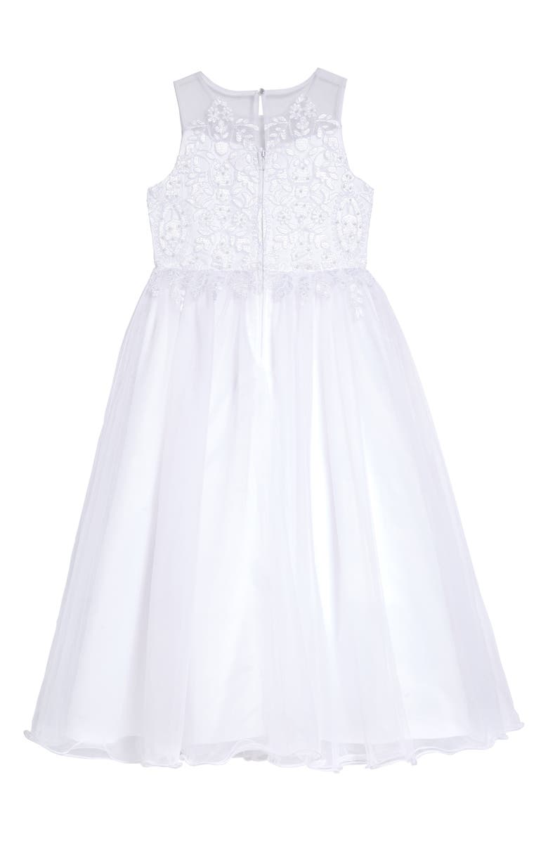 Us Angels Embroidered Bodice Tulle Communion Dress, Alternate, color, 