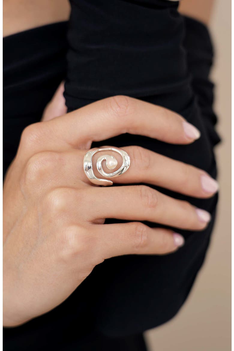 Aura Swirl Freshwater Pearl Statement Ring, Alternate, color, SILVER