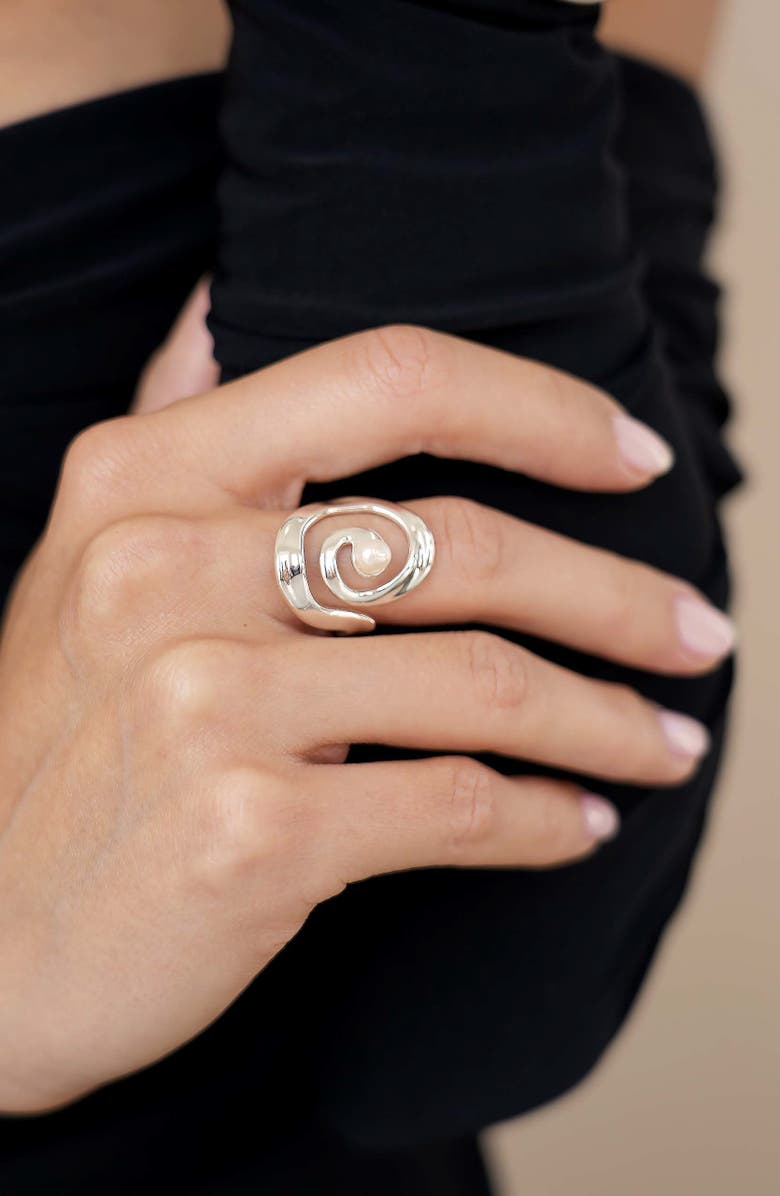 Ettika Aura Swirl Freshwater Pearl Statement Ring, Alternate, color, Silver