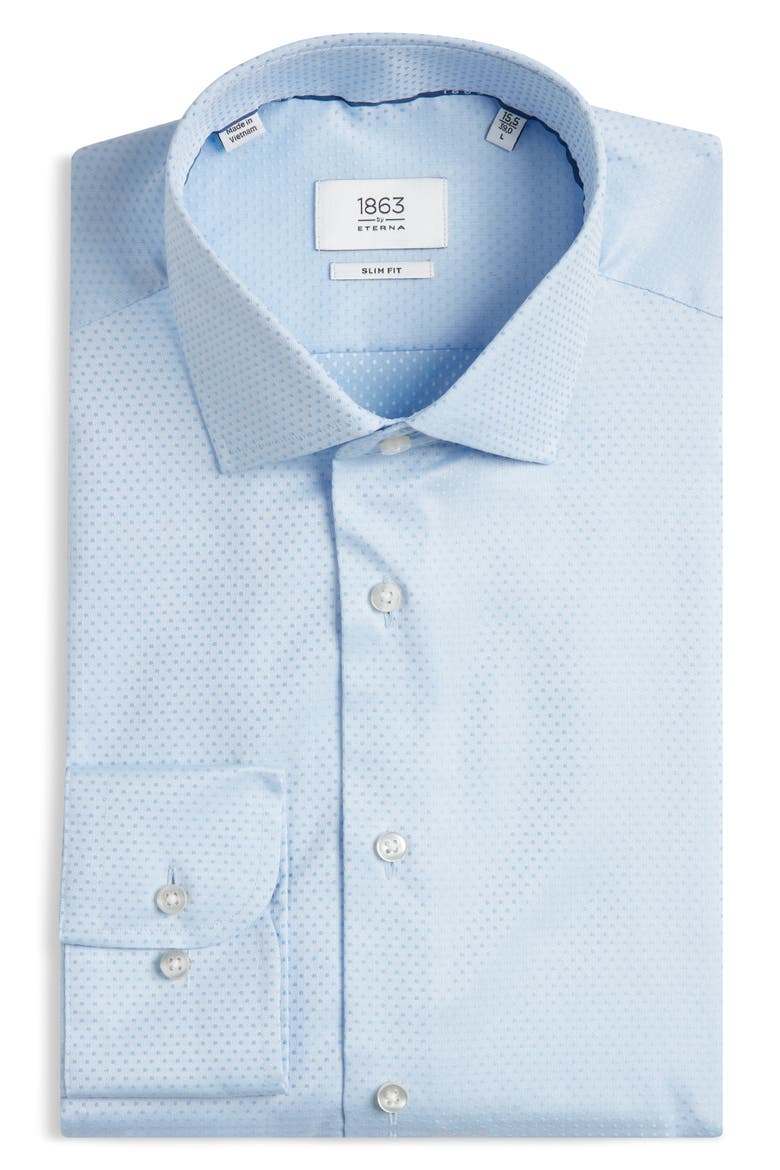 Slim Fit Dot Pattern Non-Iron Cotton Dobby Dress Shirt, Alternate, color, LIGHT BLUE