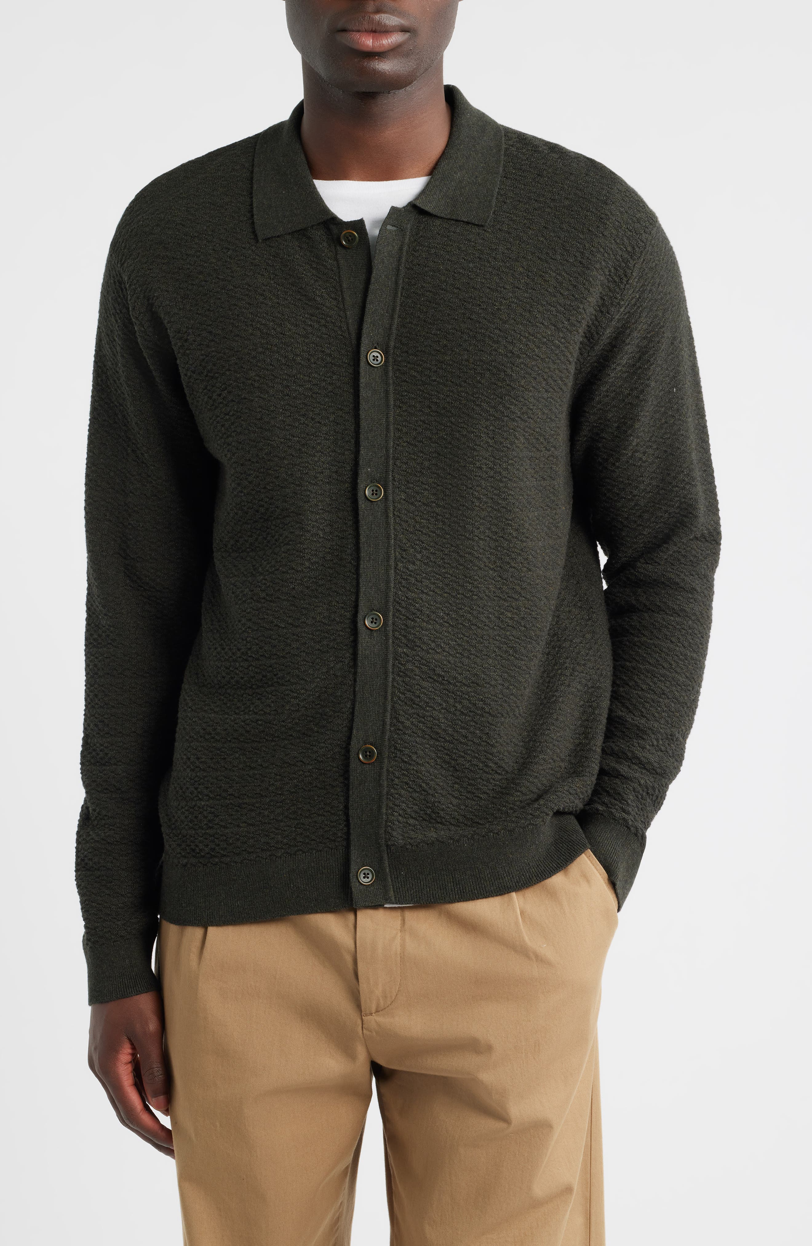 Navi 6499 Ribbed Cotton Full Button Cardigan (Men) | Nordstromrack