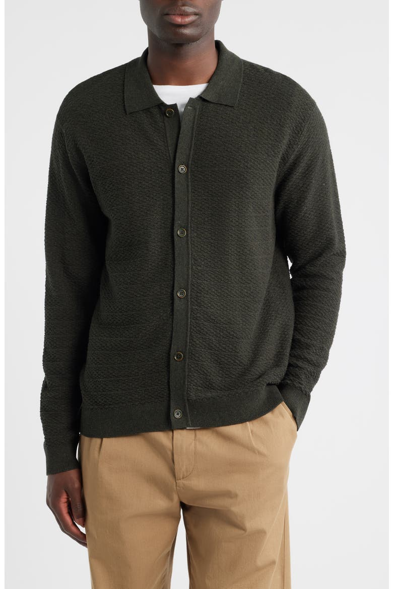 Navi 6499 Ribbed Cotton Full Button Cardigan, Alternate, color, DARK ARMY