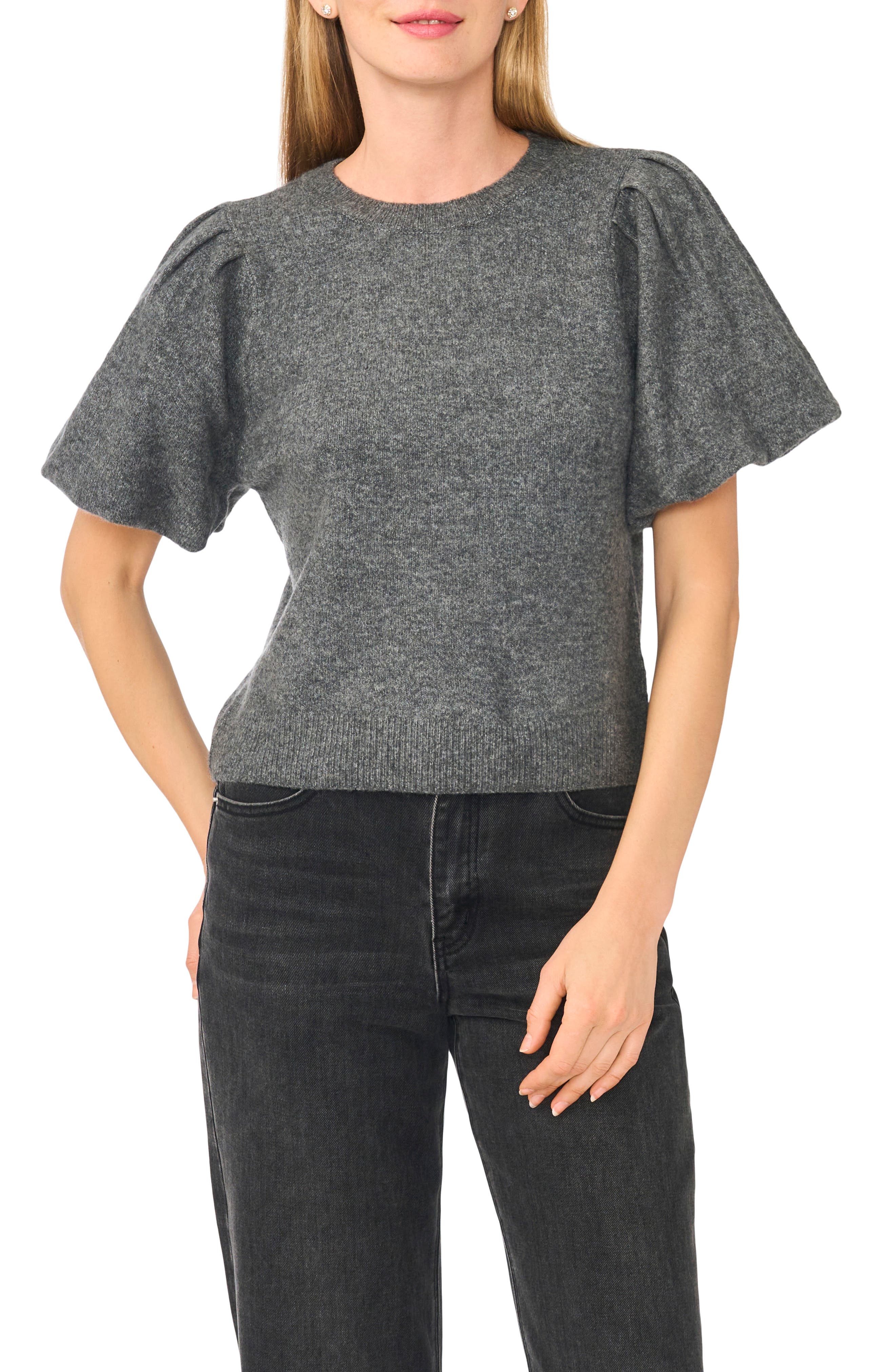 Puff Sleeve Crewneck Sweater