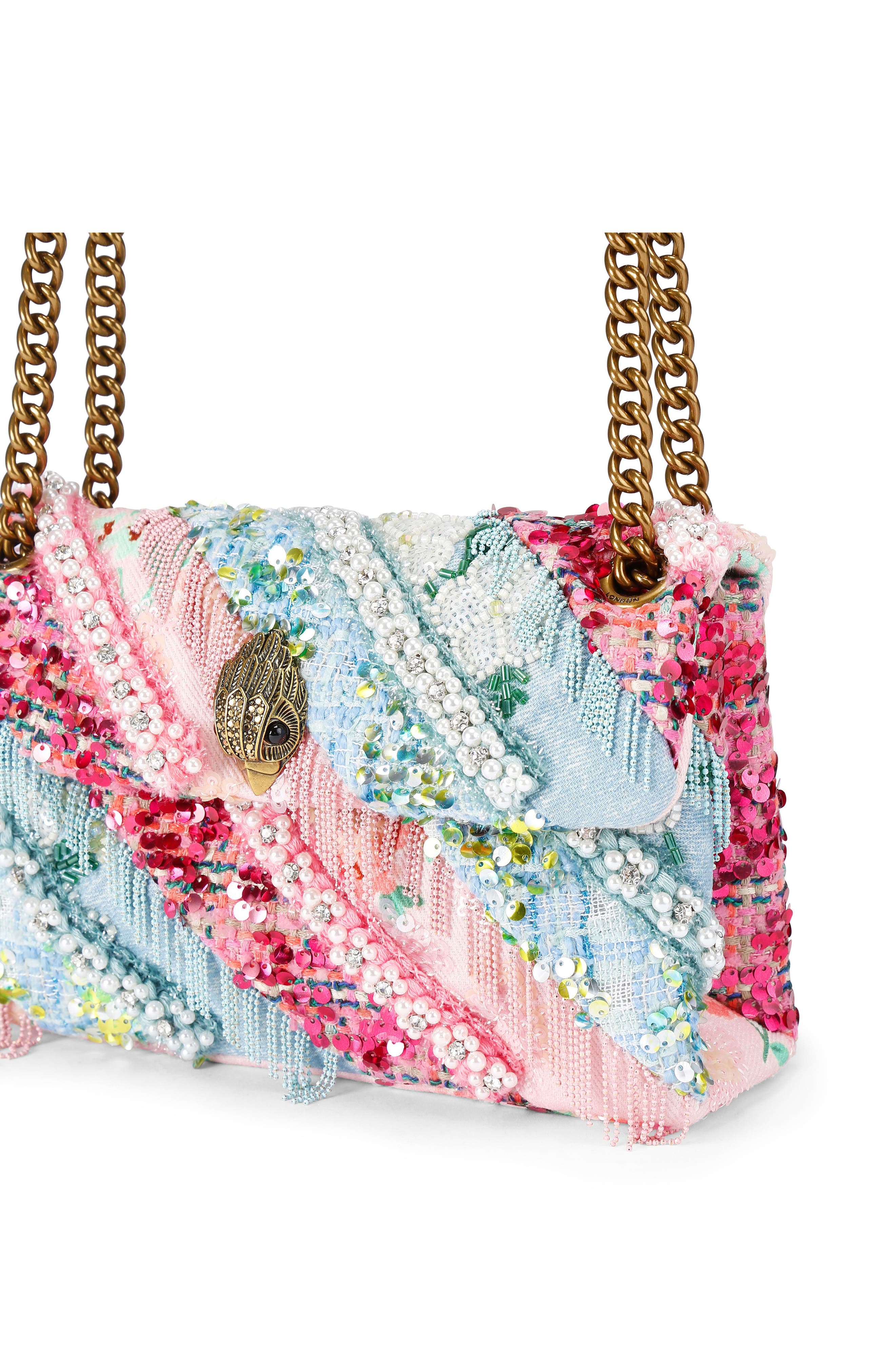 Kurt Geiger London Medium Kensington Beaded & Fringe Convertible Shoulder Bag, Alternate, color, Light/ Pastel Blue