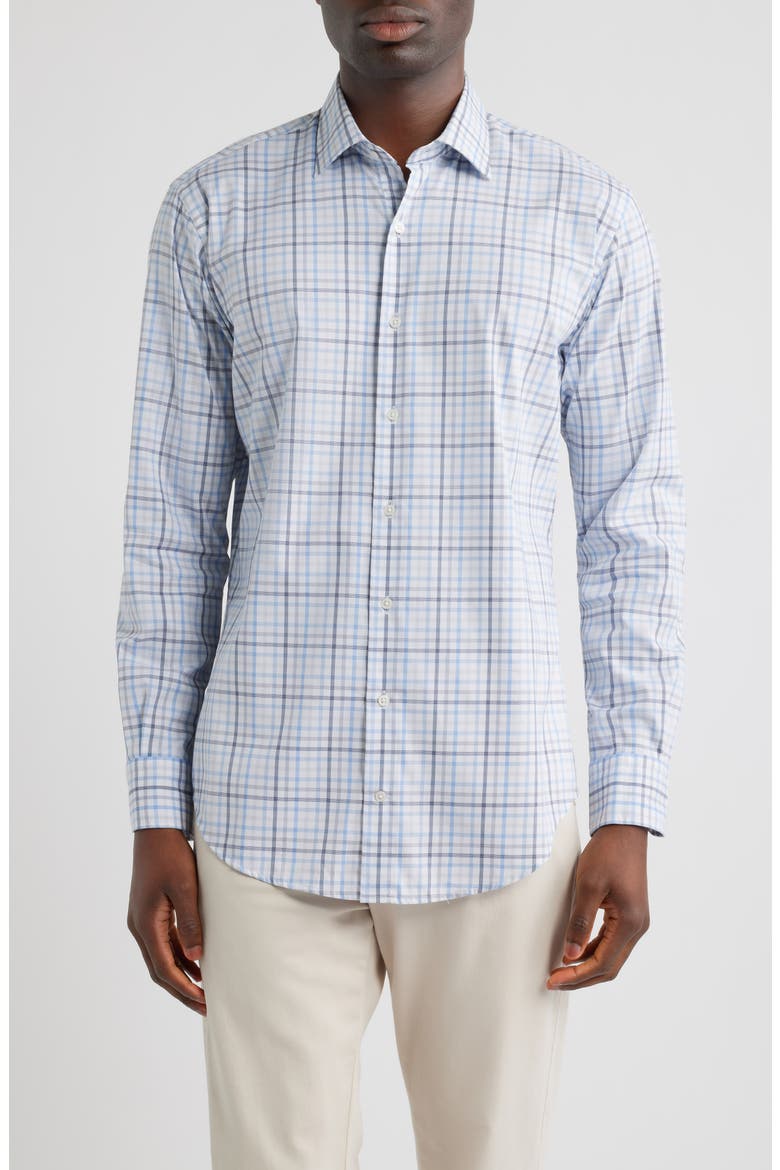 Warren Plaid Crown Light Button-Up Shirt, Main, color, CLOUDY BLUE