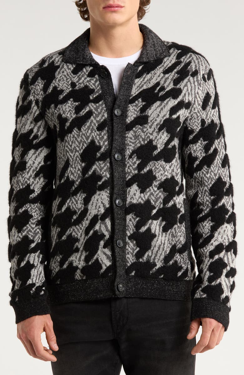 John Varvatos Venosa Houndstooth Cotton & Alpaca Blend Cardigan, Alternate, color, Black/ White