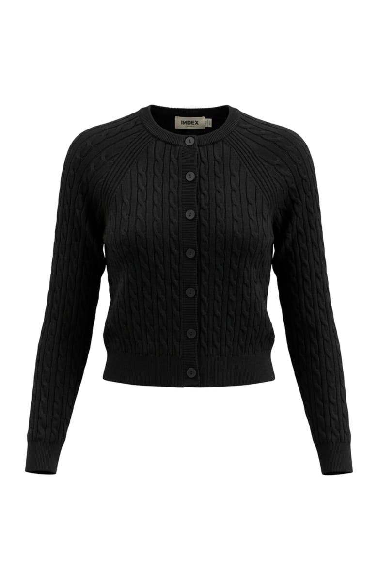 Index Cable Knit Raglan Sleeve Button Front Cardigan, Main, color, Black