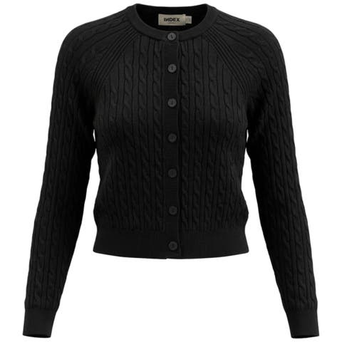 Cable Knit Raglan Sleeve Button Front Cardigan