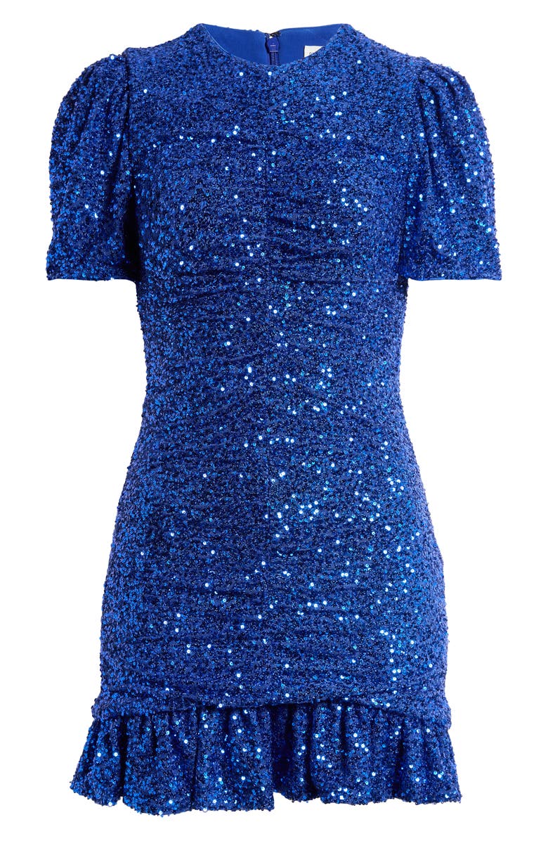 Dress the Population Chandler Sequin Short Sleeve Ruched Minidress, Alternate, color, Electric Blue