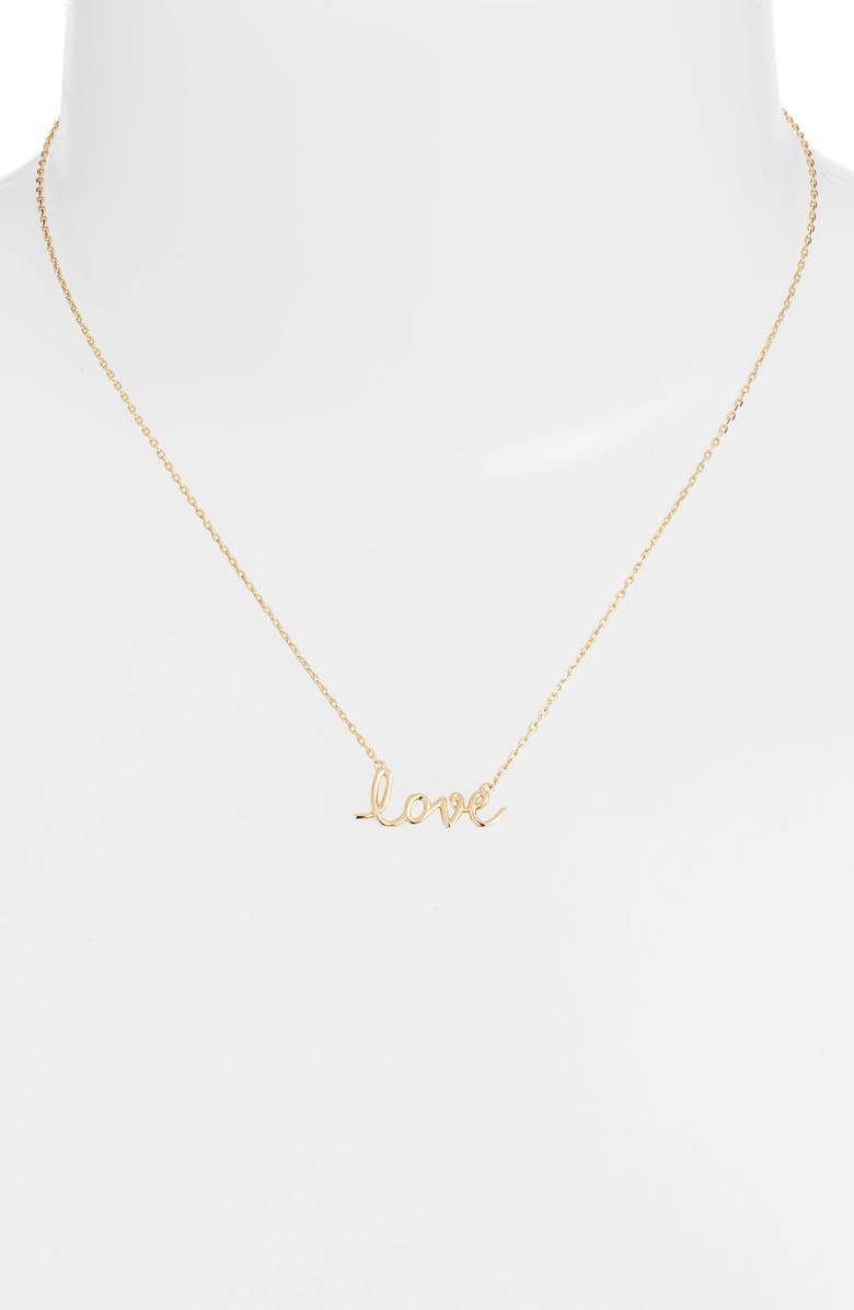 Kate Spade New York say yes love script pendant necklace, Alternate, color, 