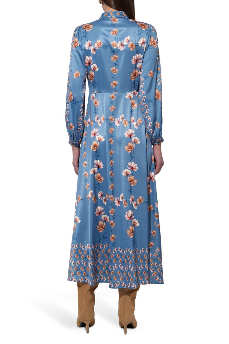 Jailyn Floral Print Long Sleeve Satin Maxi Dress, Alternate, color, HAZE BLUE