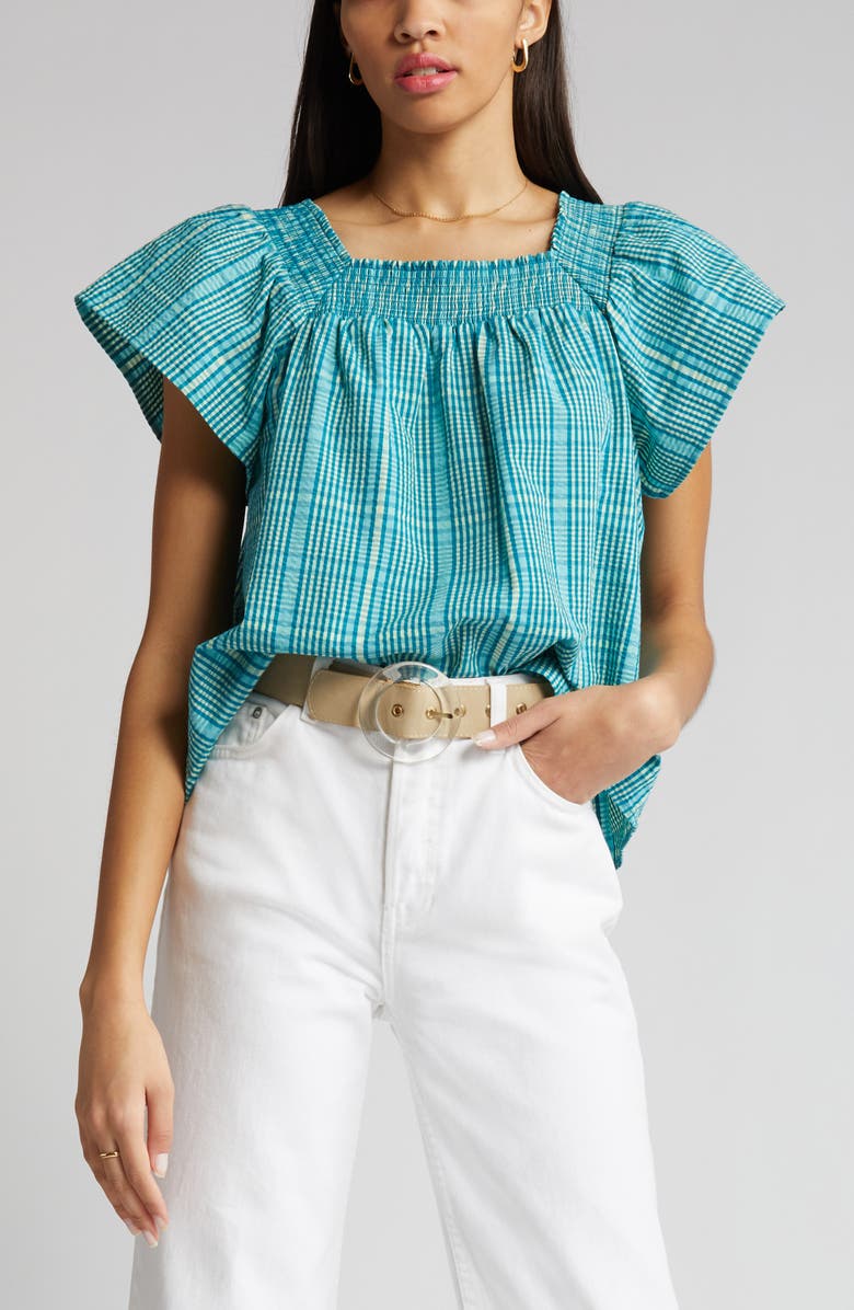 Rails Sonora Check Square Neck Cotton Blend Blouse, Alternate, color,