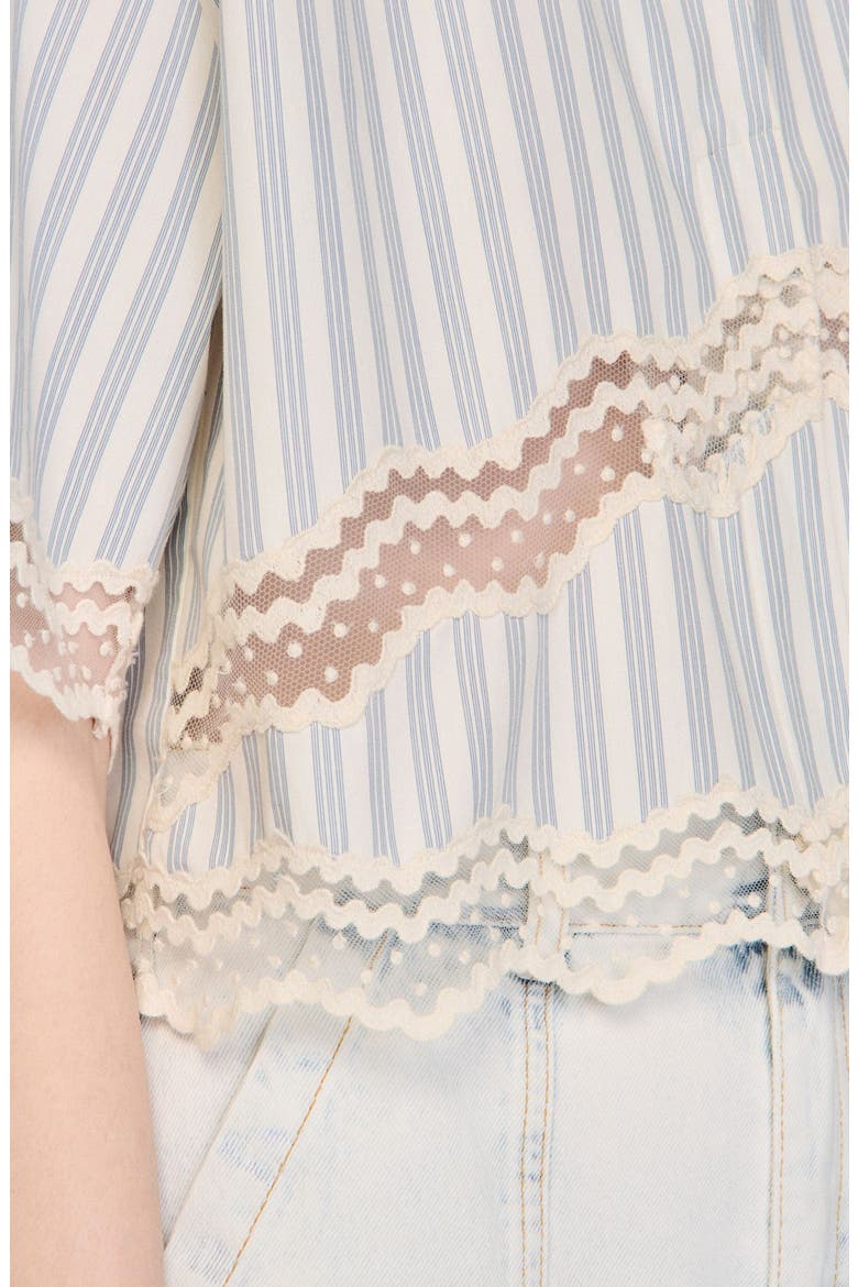 Cropped striped cotton shirt, Alternate, color, Ecru / bleu