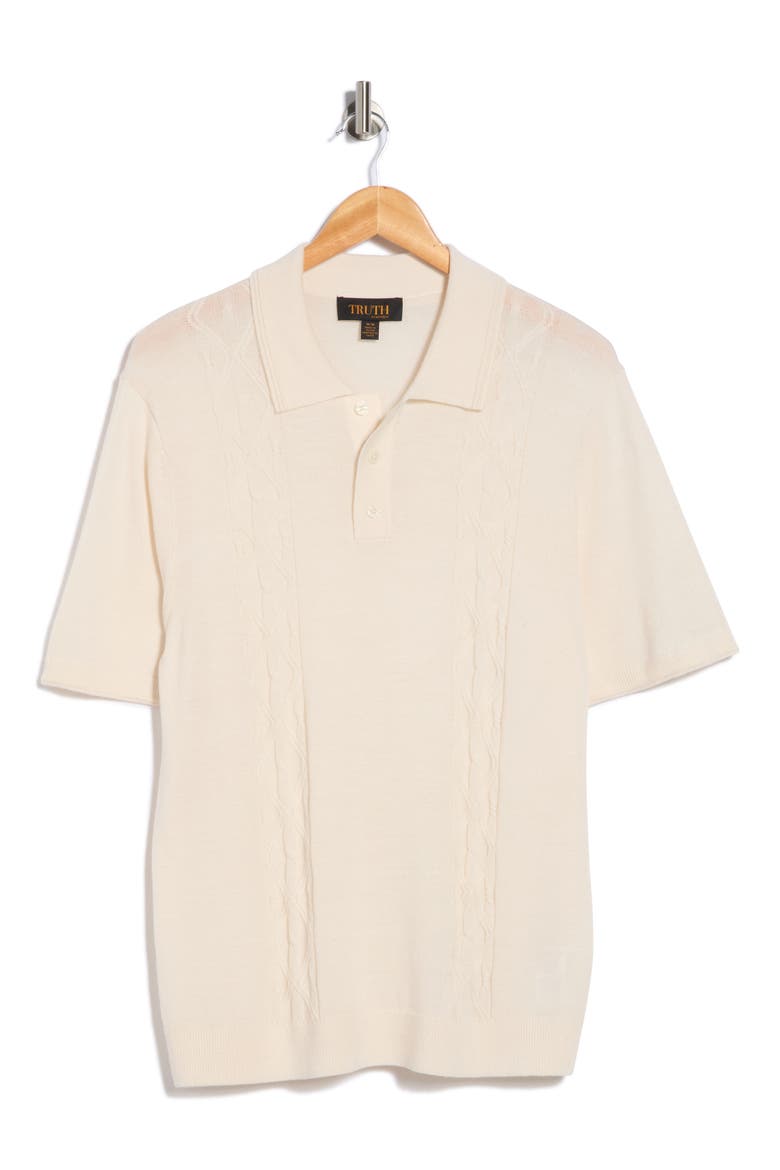 Stitch Panel Wool Blend Polo, Alternate, color, ECRU