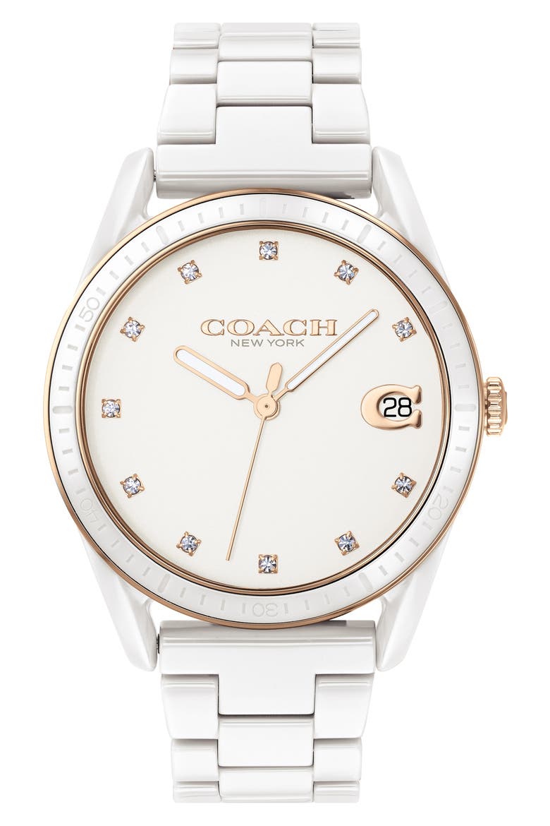 Preston Ceramic Bracelet Watch, 36mm, Main, color, WHITE