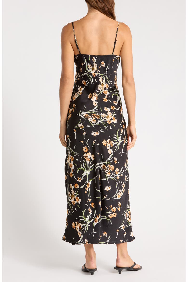 Lace Trim Satin Midi Dress, Alternate, color, BLACK/ GOLDEN