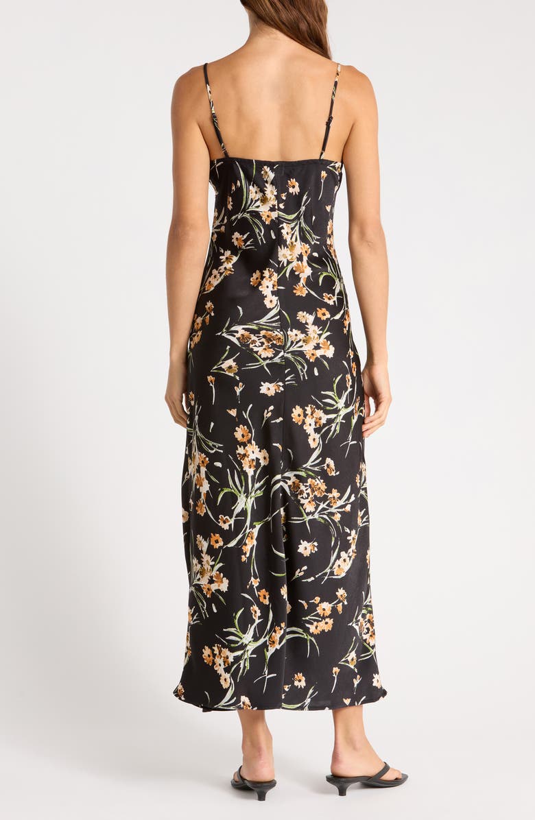 Socialite Lace Trim Satin Midi Dress, Alternate, color, Black/ Golden
