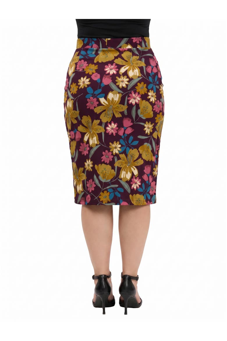 Elevate Curvy Elastic High Waist Knee Length Tulip Pencil Skirt, Alternate, color, Purple Multi