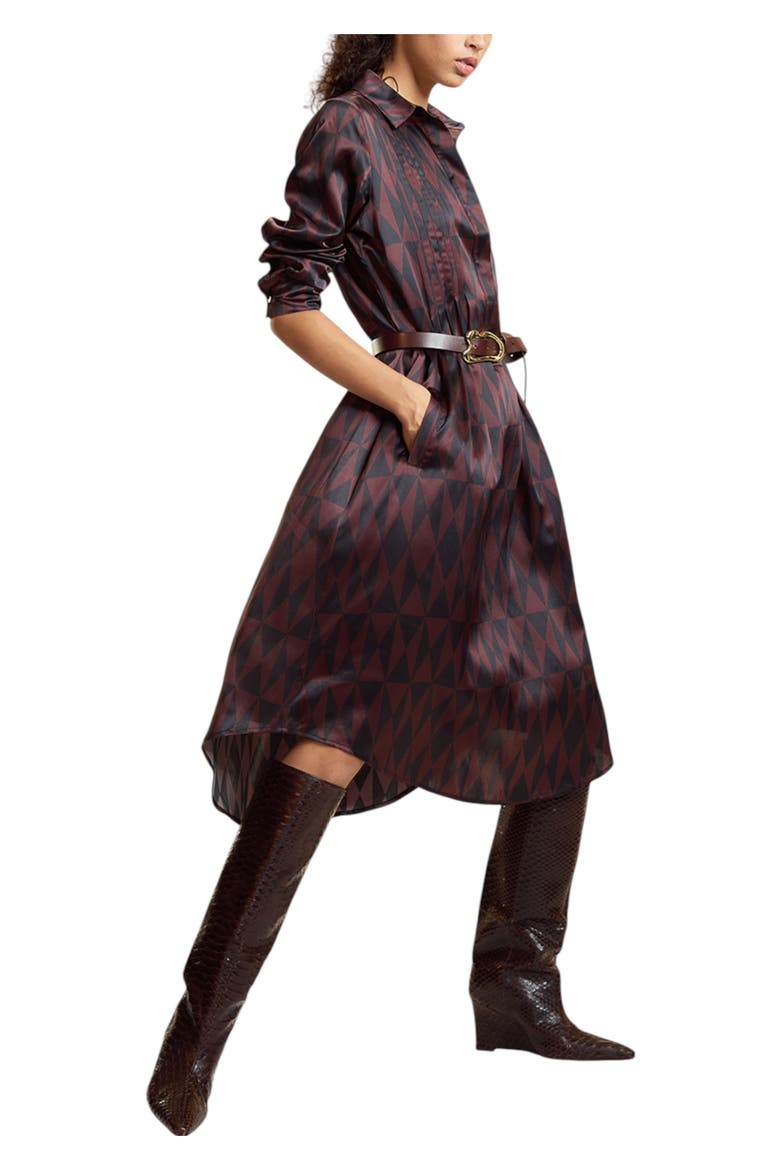 Pintuck Silk Charmeuse Shirt Dress, Alternate, color, Black/Burgundy
