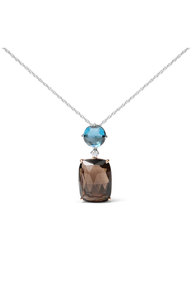 18K Gold Diamond Accent Topaz Quartz Dangle Pendant Necklace, Main, color, White