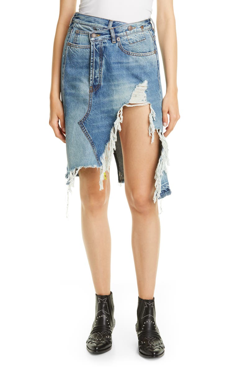 R13 Norbury Ripped Crossover Denim Skirt, Main, color, 