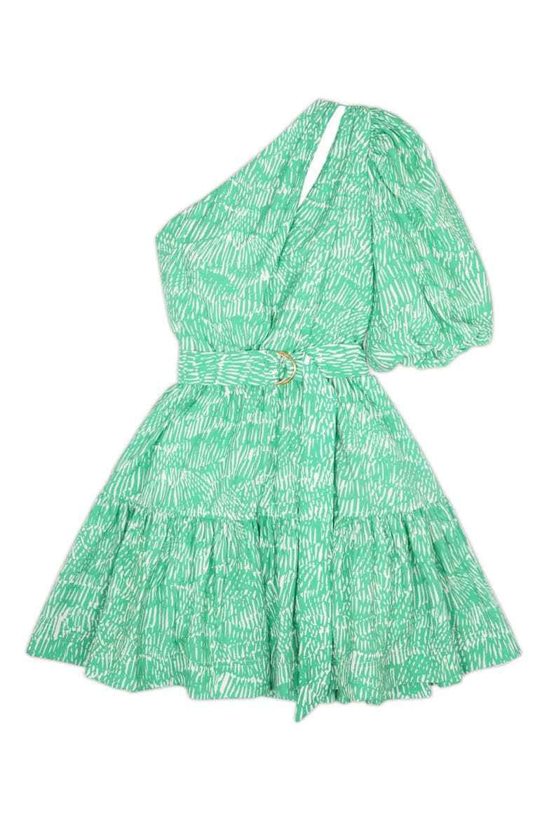 Adriana Abstract Fern Print One-Shoulder Dress, Alternate, color, KELLY ABSTRACT FERN