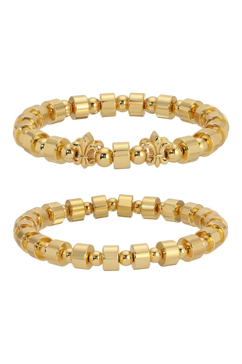 Men's Set of 2 Fleur Beaded Stretch Bracelets, Main, color, GOLD