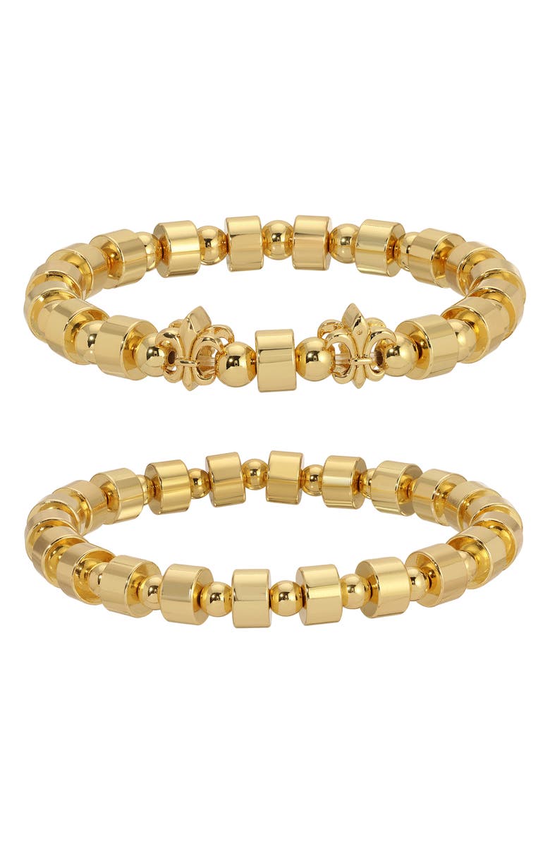 EYE CANDY LOS ANGELES Men's Set of 2 Fleur Beaded Stretch Bracelets, Main, color, Gold