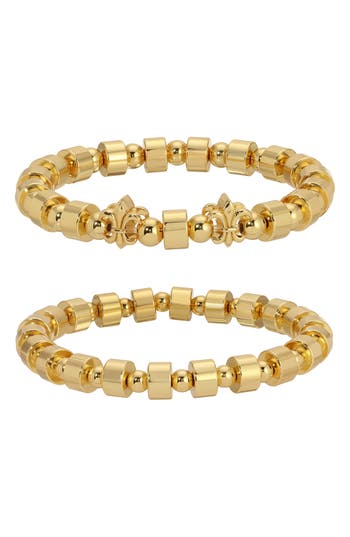 Eye Candy Los Angeles Set Of 2 Fleur Beaded Stretch Bracelets In Gold