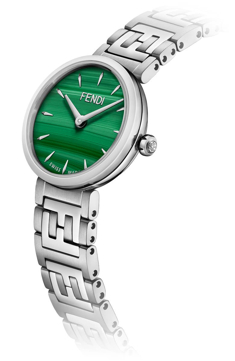 Fendi Forever Fendi Diamond Accent Swiss Quartz Bracelet Watch, 19mm - 0.02 ctw, Alternate, color, Stainless Steel