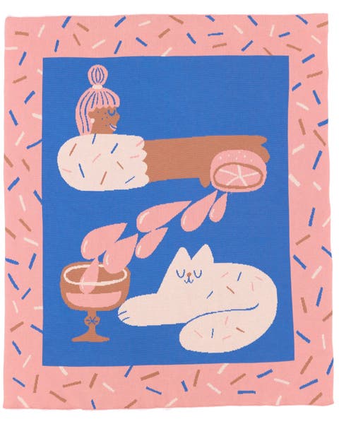 Cocktail Cat Knit Throw Blanket