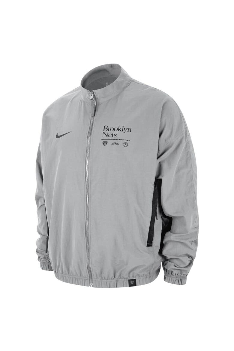 Men's Nike Silver Brooklyn Nets Courtside Vintage Warmup Full-Zip Jacket, Alternate, color, Silver