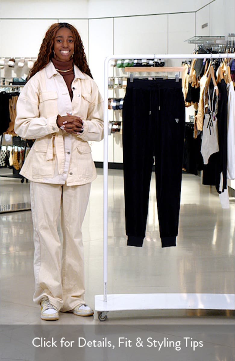 Couture Crystal Logo Embellished Velour Joggers, sales video thumbnail