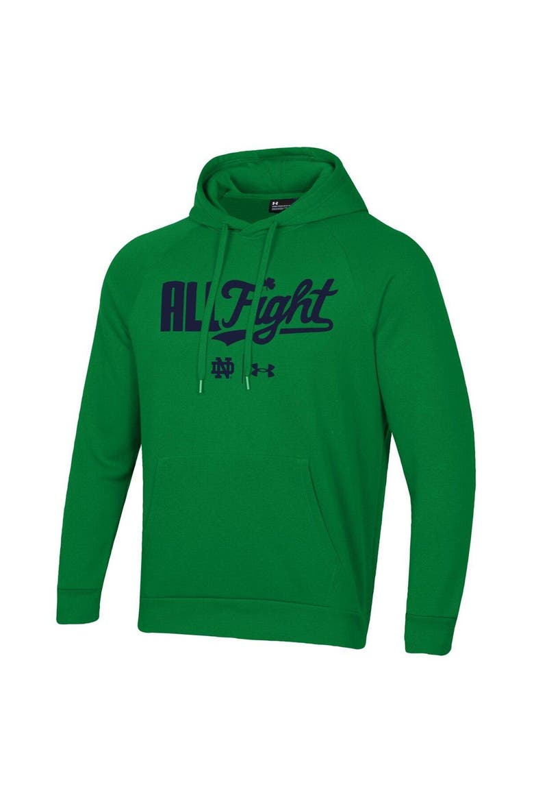 Men's Under Armour Green Notre Dame Fighting Irish All Fight Raglan Pullover Hoodie, Alternate, color, Green