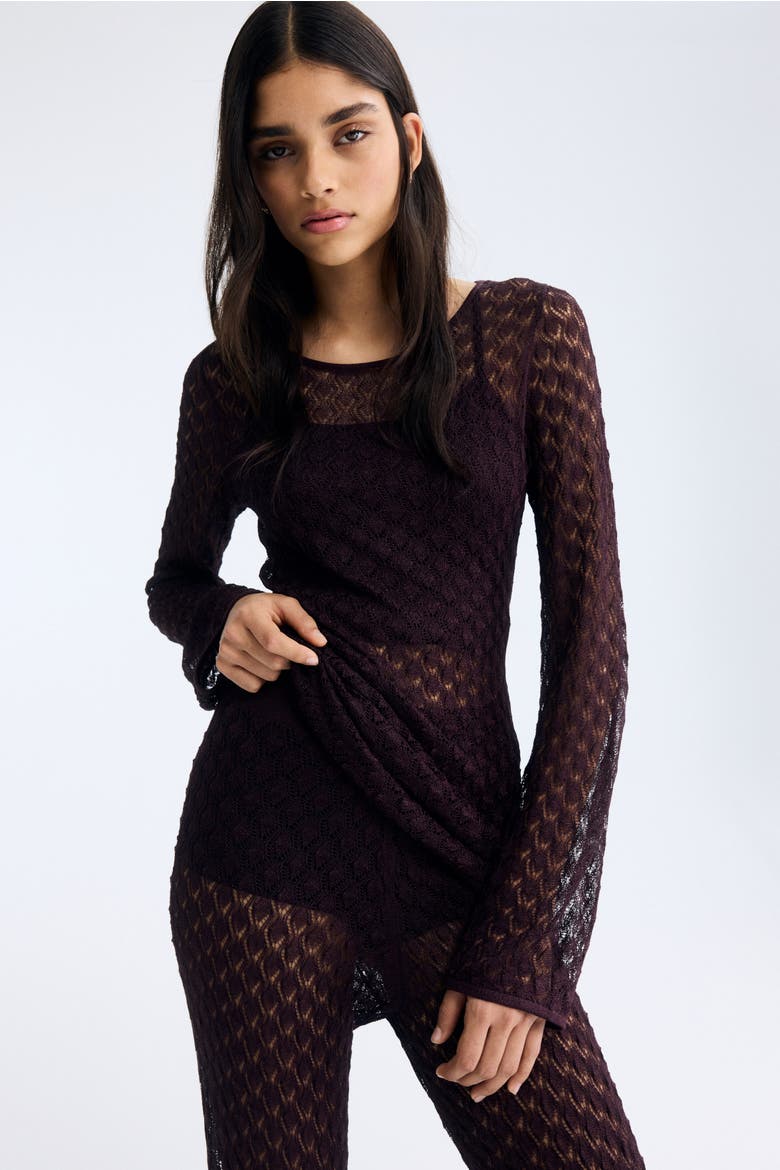 Shimmering Pointelle-knit Trousers, Alternate, color, Plum red