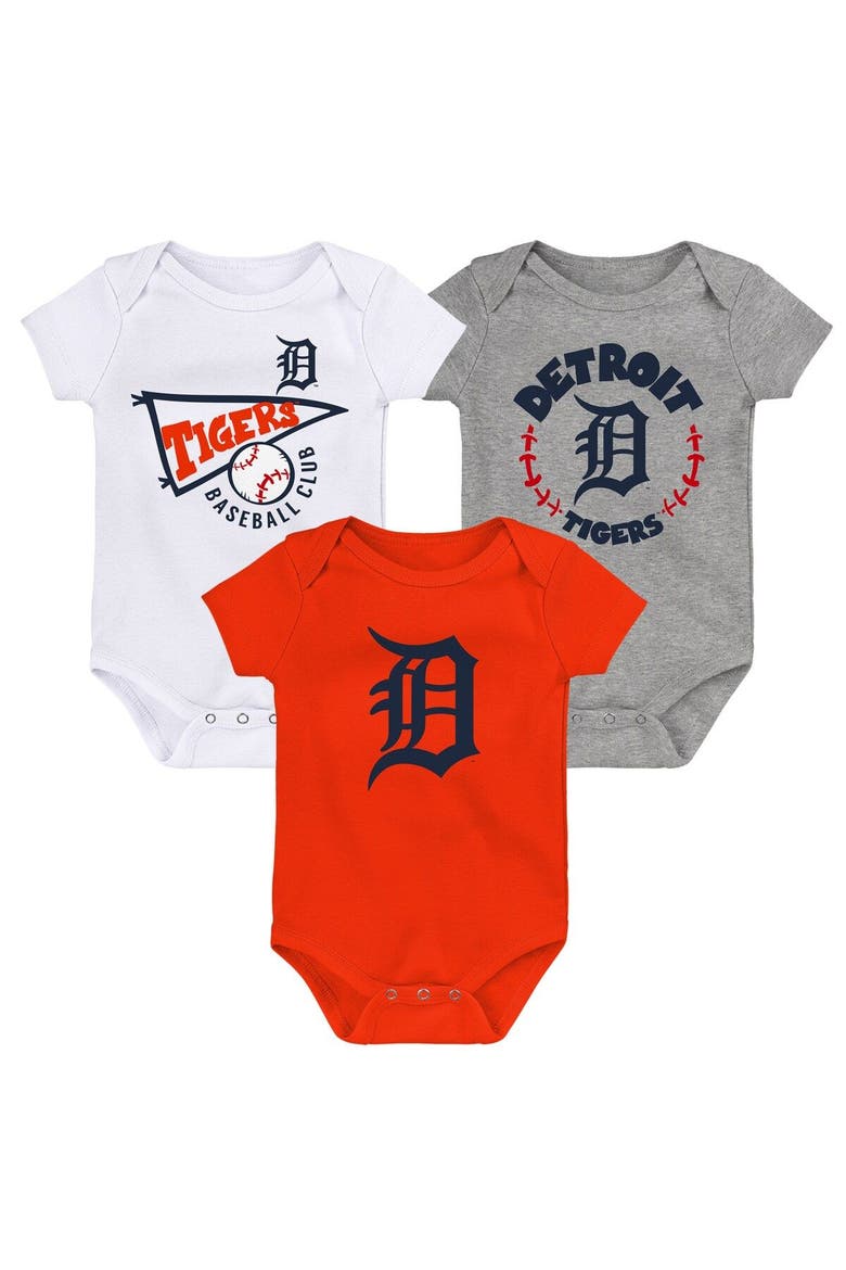 Newborn & Infant Orange/White/Heather Gray Detroit Tigers Biggest Little Fan 3-Pack Bodysuit Set, Main, color, Orange