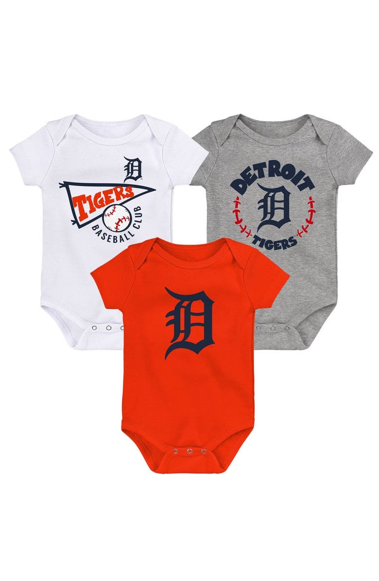 Outerstuff Newborn & Infant Orange/White/Heather Gray Detroit Tigers Biggest Little Fan 3-Pack Bodysuit Set, Main, color, 