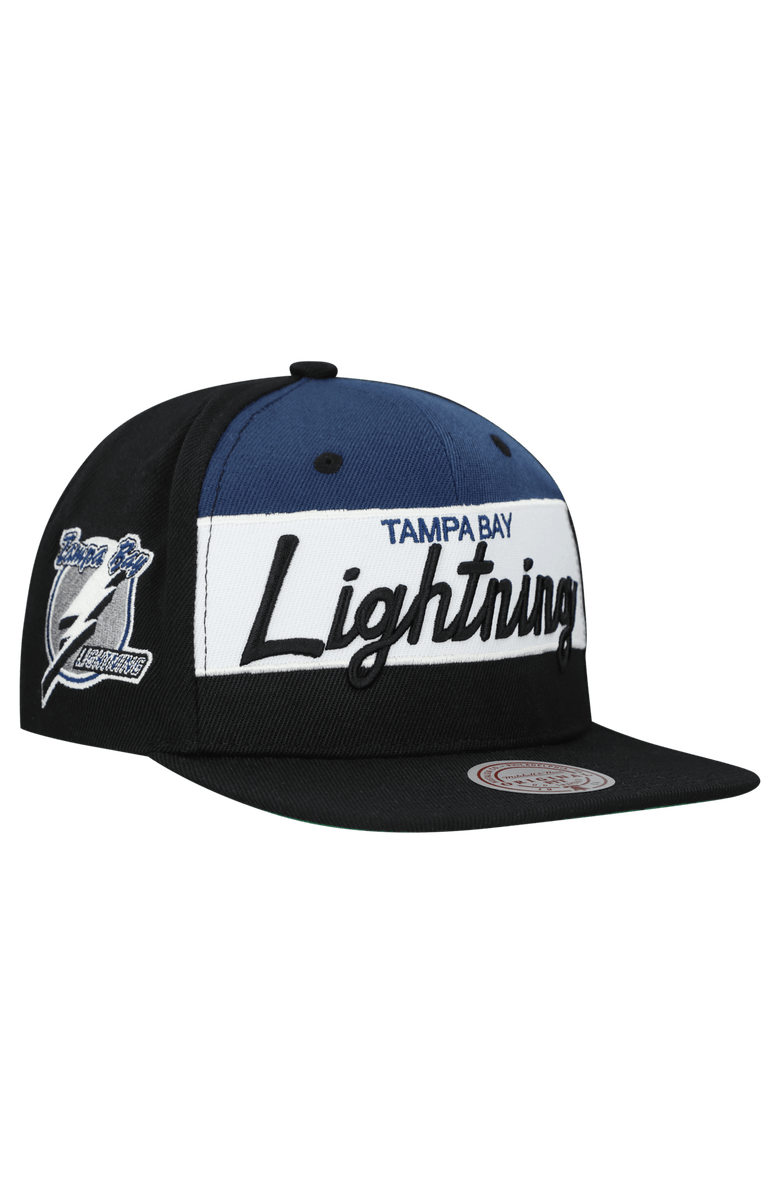 Mitchell & Ness Men's Mitchell & Ness Black Tampa Bay Lightning Retro Script Colorblock Snapback Hat, Main, color, Black