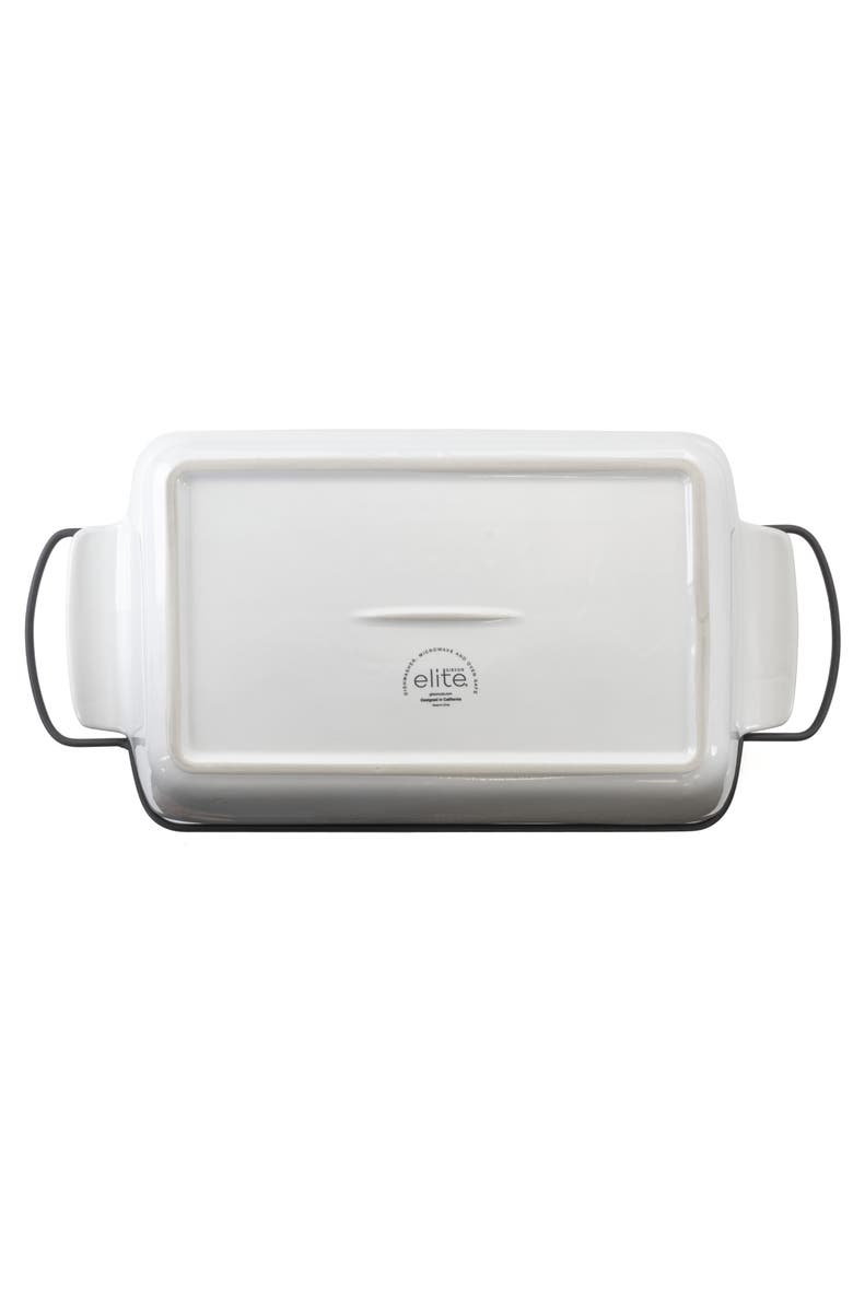 Gibson Elite 2 Piece Rectangle 15.5 Inch Stoneware Bakeware with Metal Rack, Alternate, color, White