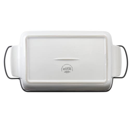 Gibson Elite 2 Piece Rectangle 15.5 Inch Stoneware Bakeware With Metal Rack In White
