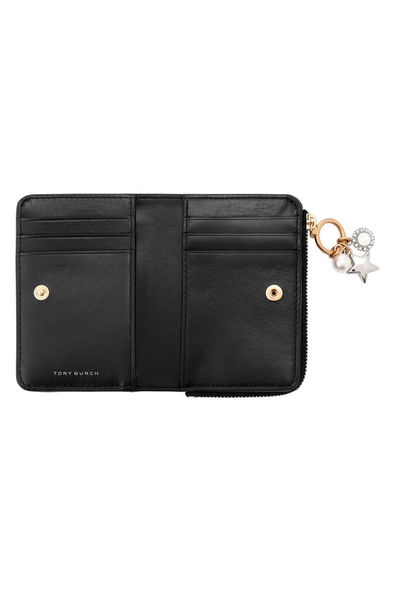 Kira Charm Diamond Quilted Leather Bifold Wallet, Alternate, color, BLACK