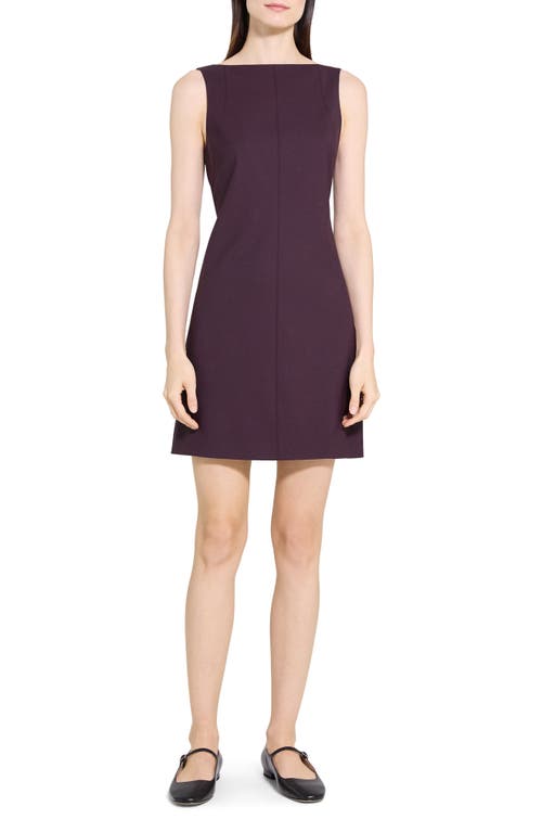 Theory Boat Neck Stretch Wool Minidress In Purple