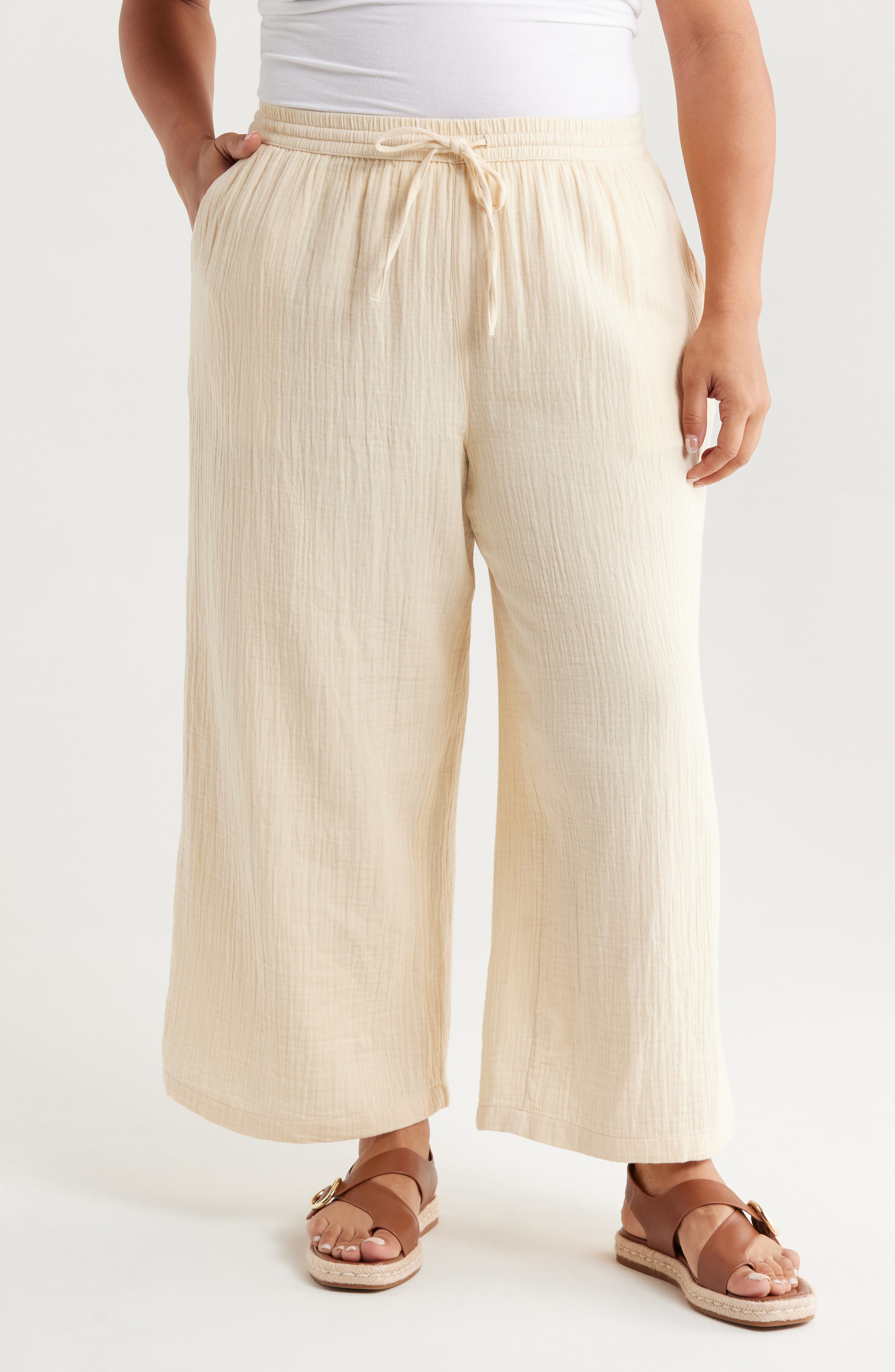 Caslon® Wide Leg Crop Cotton Gauze Pants