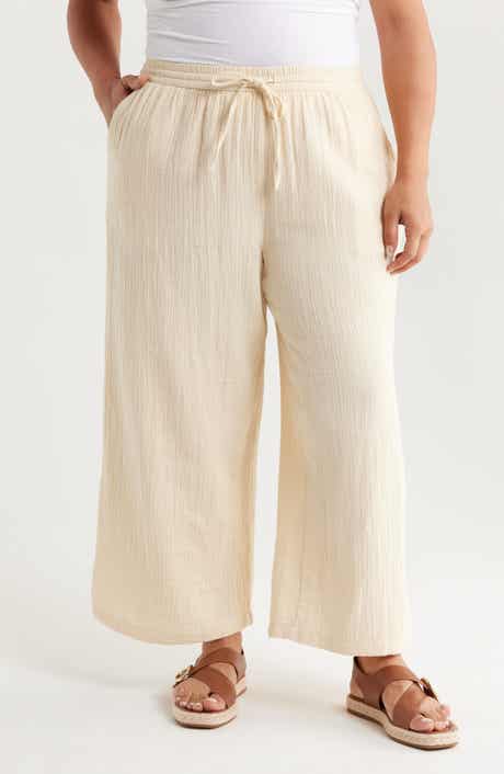 Caslon® Wide Leg Crop Cotton Gauze Pants