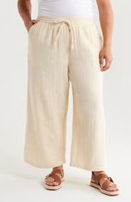 Caslon® Wide Leg Crop Cotton Gauze Pants